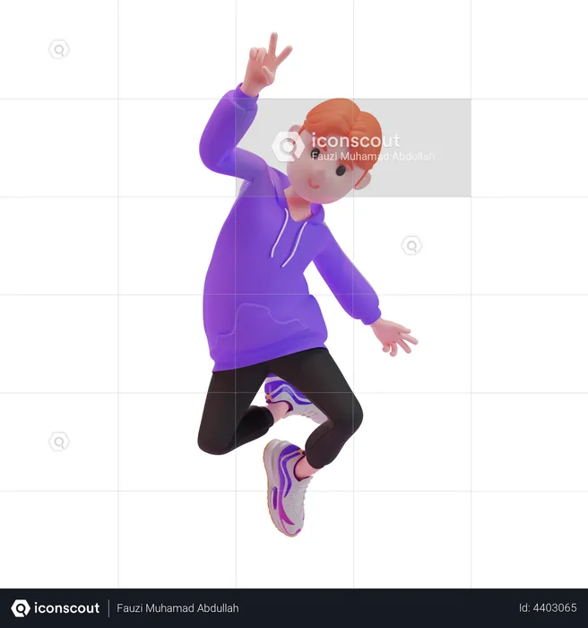 Young boy shows peace sign  3D Illustration