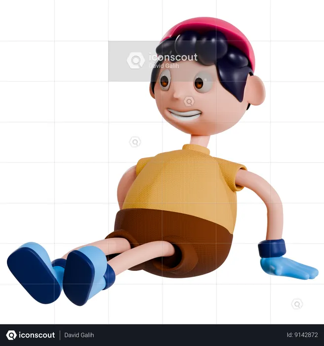 Young Boy Sitting On Floor  3D Illustration