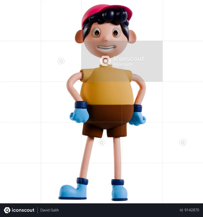 Young Boy Standing While Put Hands On Waist  3D Illustration