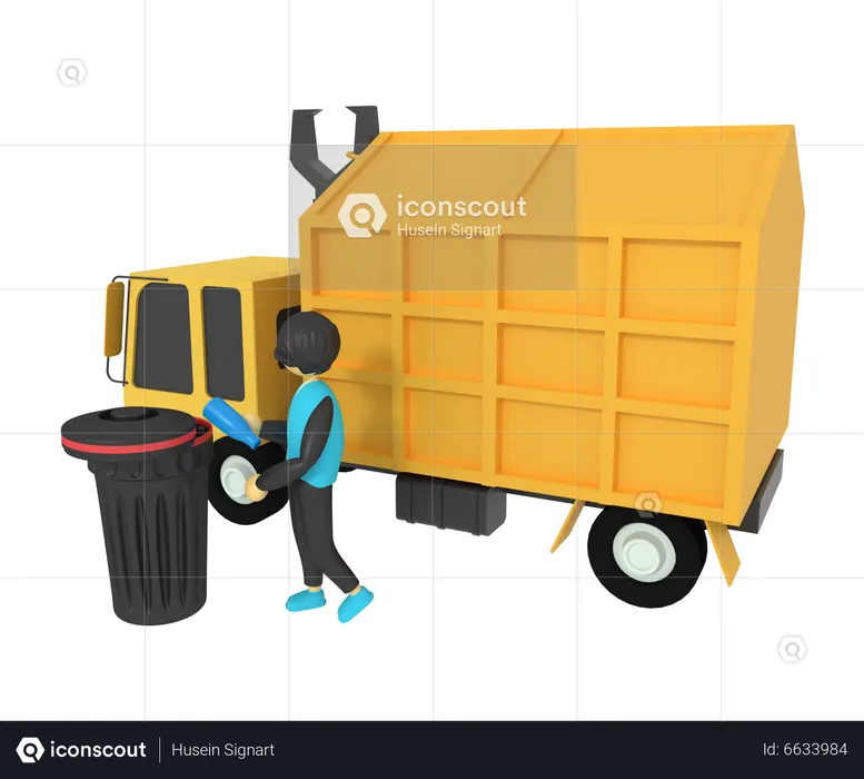 Young boy takes out trash  3D Illustration