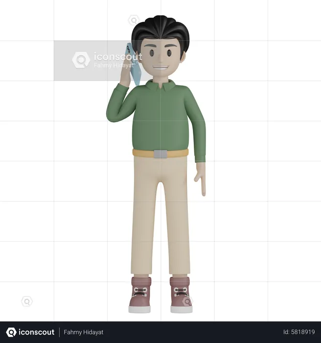 Young boy talking on mobile  3D Illustration