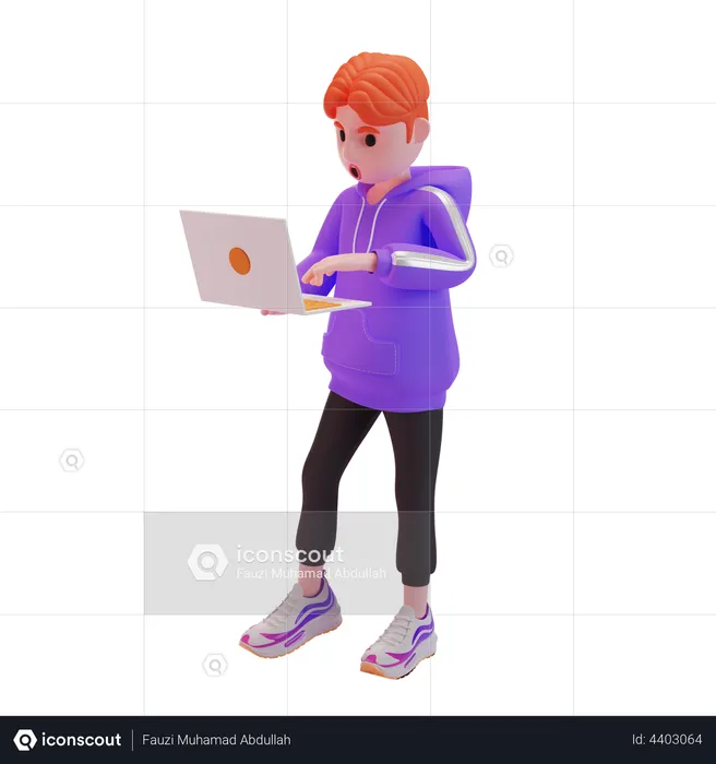 Young boy using laptop  3D Illustration