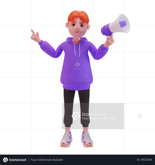 Young boy using megaphone  3D Illustration