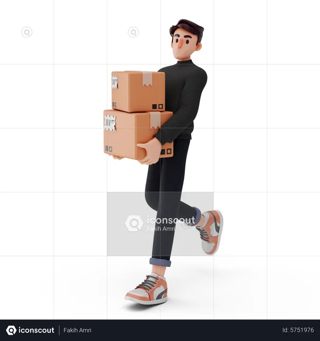 Young boy walking and  holding logistics  3D Illustration