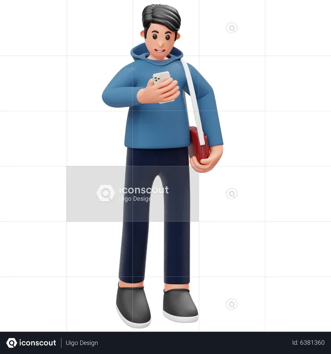 Young boy watching mobile  3D Illustration