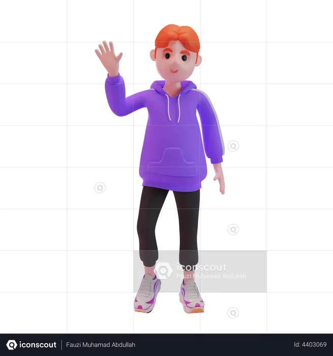 Young boy waving his hand  3D Illustration