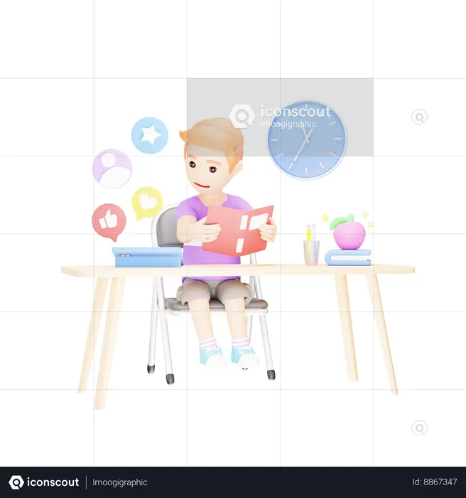 Young boy who is distracted by iPad and social networking sites  3D Illustration