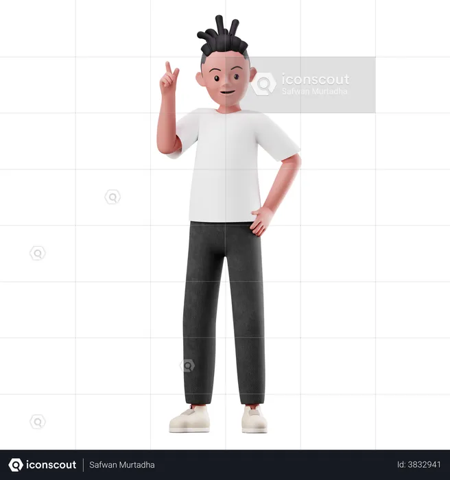 Young Boy with Raising Hand Pose  3D Illustration