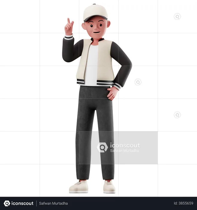 Young Boy With Raising Hand Pose  3D Illustration