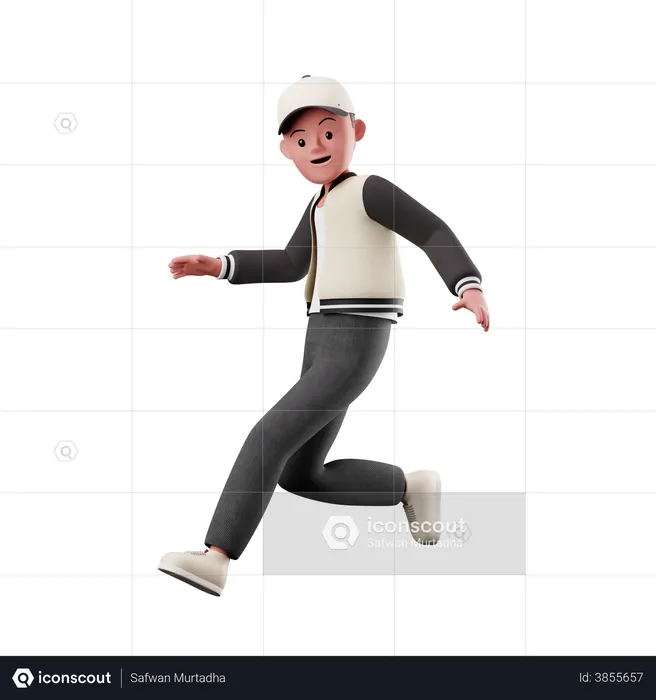 Young Boy With Running And Jumping Pose  3D Illustration