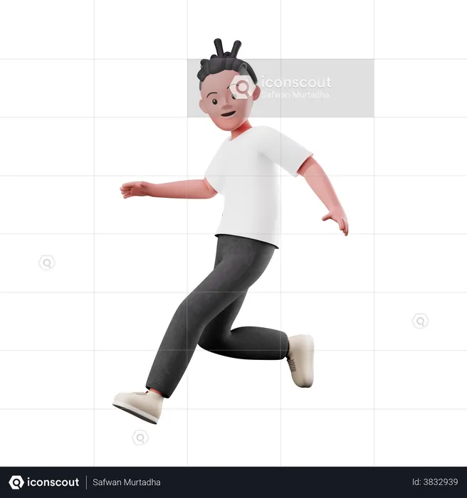 Young Boy with Running and Jumping Pose  3D Illustration