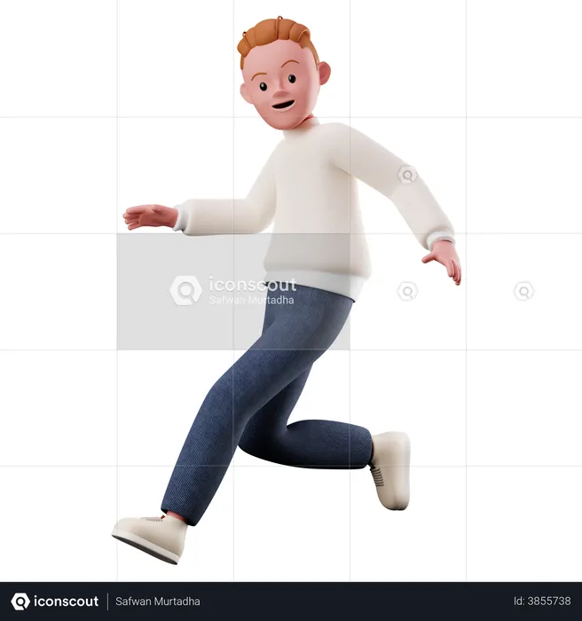 Young Boy With Running And Jumping Pose  3D Illustration
