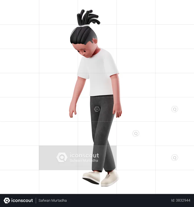 Young Boy with Tired Walk Pose  3D Illustration