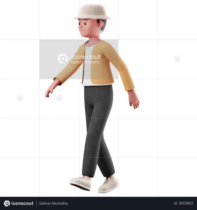 Young Boy With Walking Pose  3D Illustration