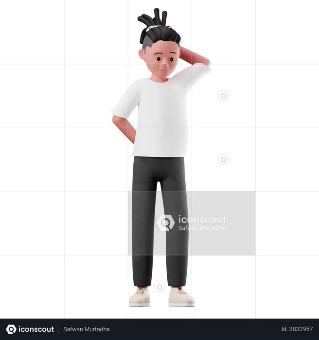 Young Boy With Worry Pose  3D Illustration