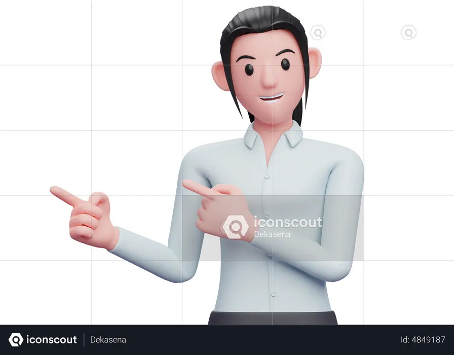 Young Business woman pointing to the side with both fingers  3D Illustration