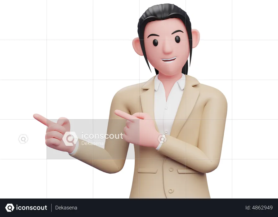 Young Business woman pointing to the side with both fingers  3D Illustration