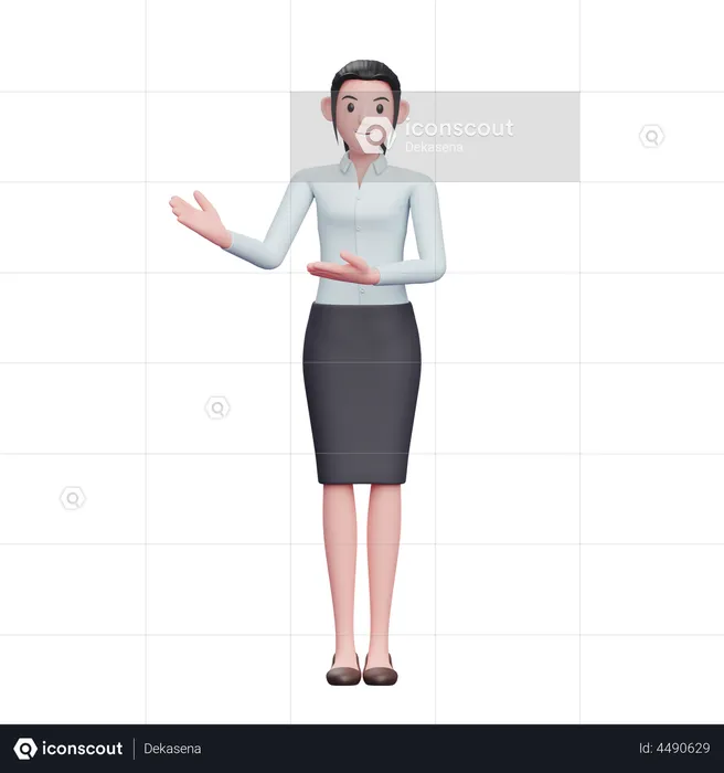 Young Business Woman Presenting  3D Illustration