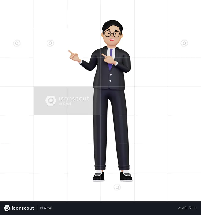 Young Businessman pointing to fingers to left side  3D Illustration