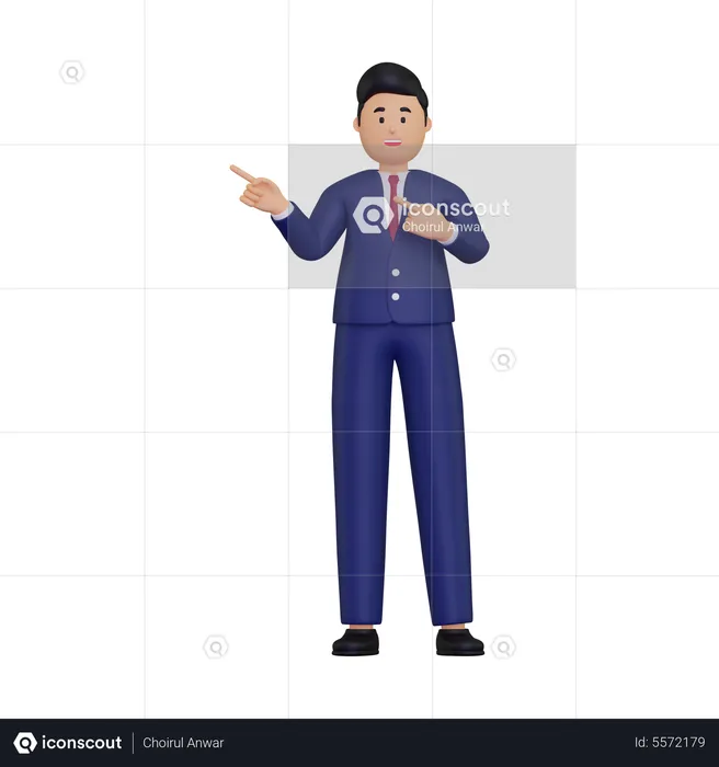 Young businessman pointing to fingers to left side  3D Illustration