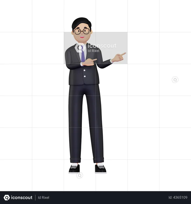 Young Businessman pointing to fingers to right side  3D Illustration