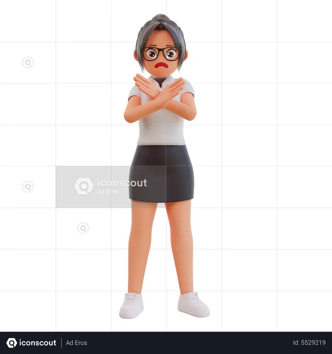 Young businesswoman Cross hands no gesture  3D Illustration