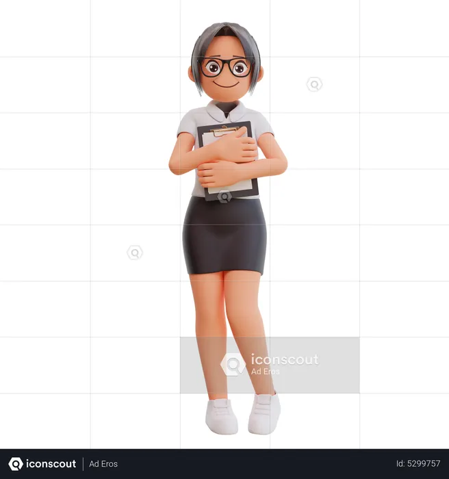 Young businesswoman holding document  3D Illustration