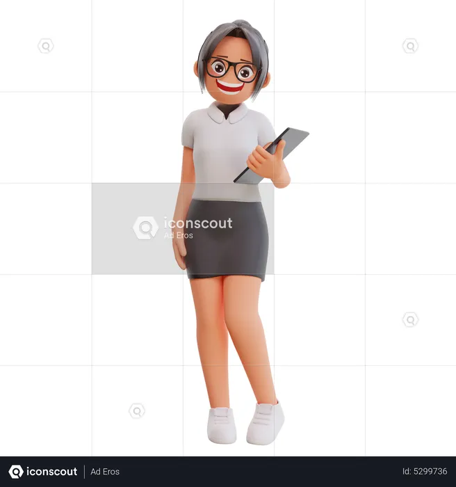 Young businesswoman holding document  3D Illustration