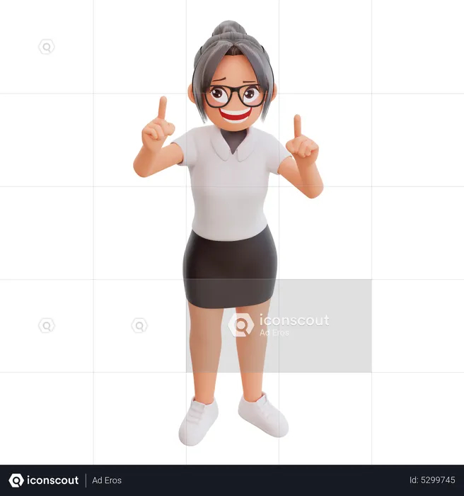 Young businesswoman pointing up with both finger  3D Illustration