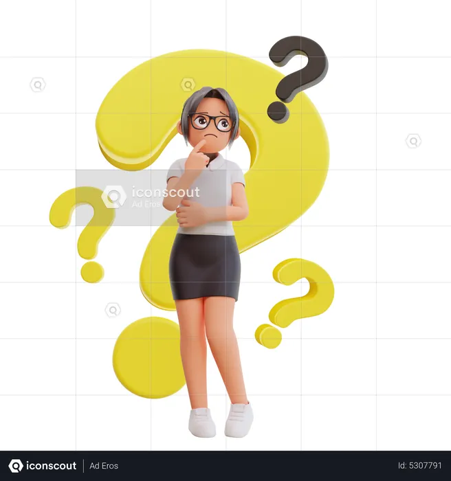 Young Businesswoman With Question Mark  3D Illustration