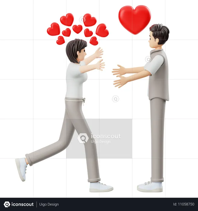 Young Couple Feeling Happy While Woman Hugging To Man  3D Illustration
