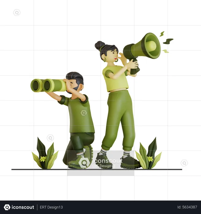 Young Couple Finding Something And Shouting  3D Illustration