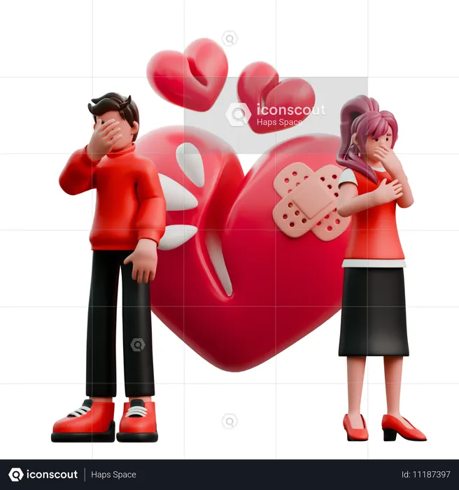 Young Couple Having Heart Broken  3D Illustration