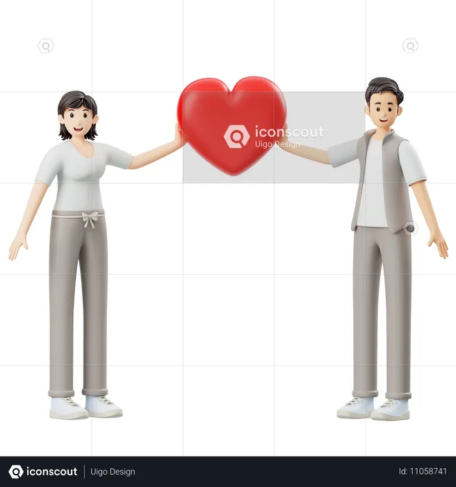 Young Couple Holding Heart  3D Illustration