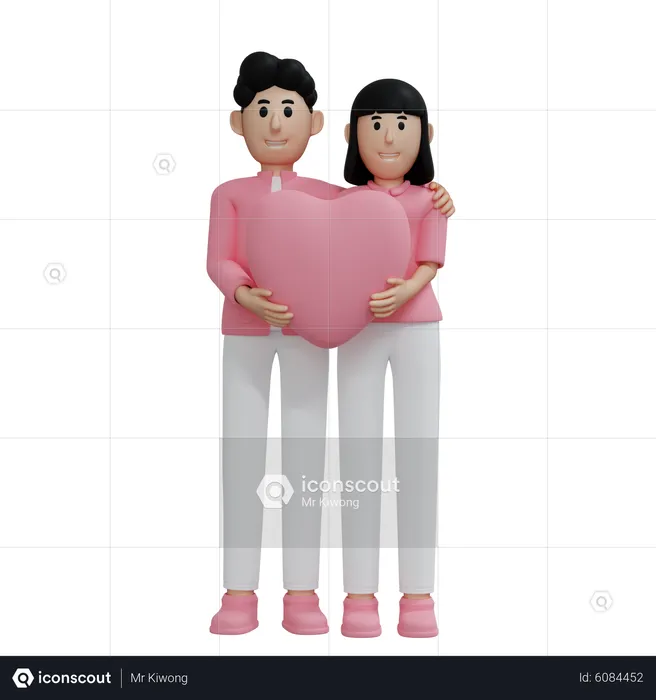 Young couple holding heart together  3D Illustration