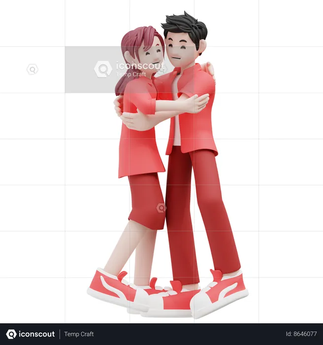 Young Couple Hugging  3D Illustration