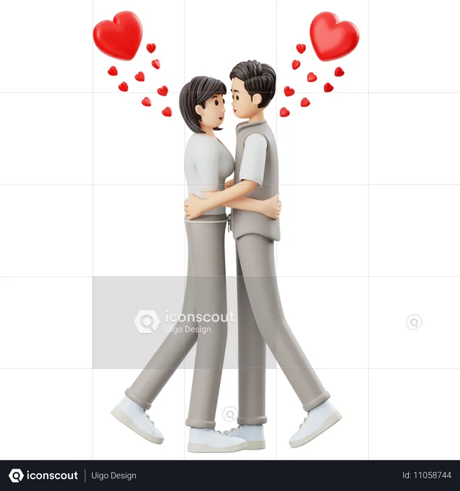 Young Couple Hugging Eachother  3D Illustration