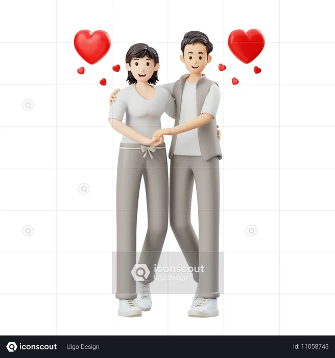 Young Couple Standing Together  3D Illustration