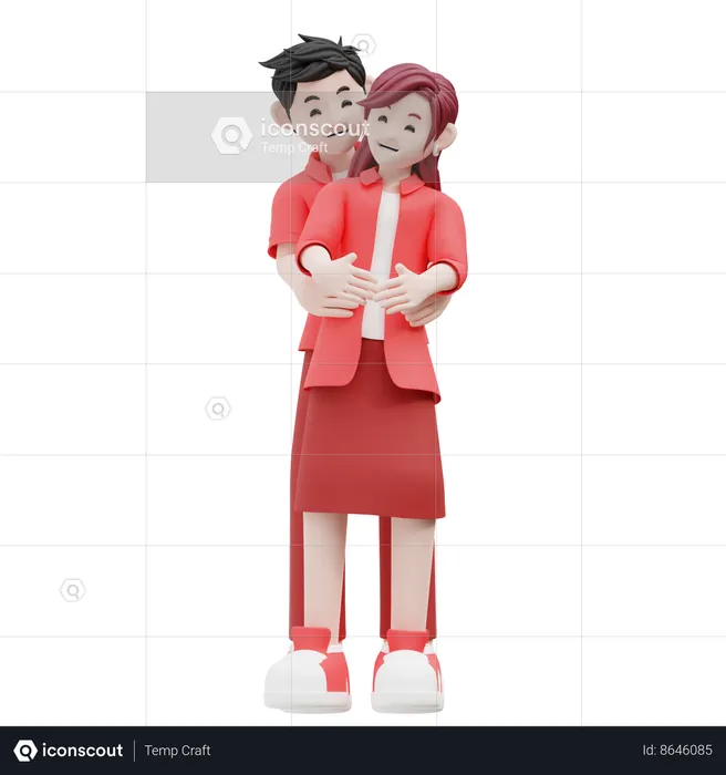 Young Couple Standing Together  3D Illustration