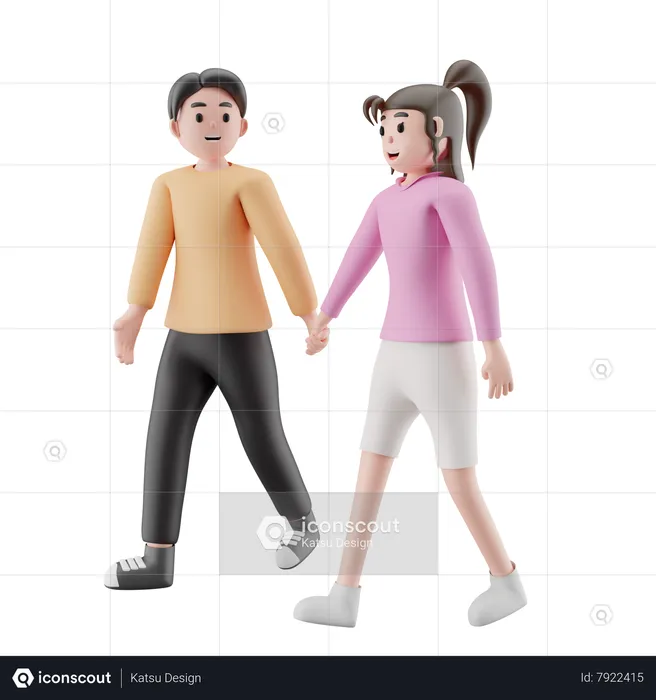 Young Couple Walking Together  3D Illustration