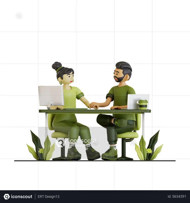 Young Couple Work Together  3D Illustration