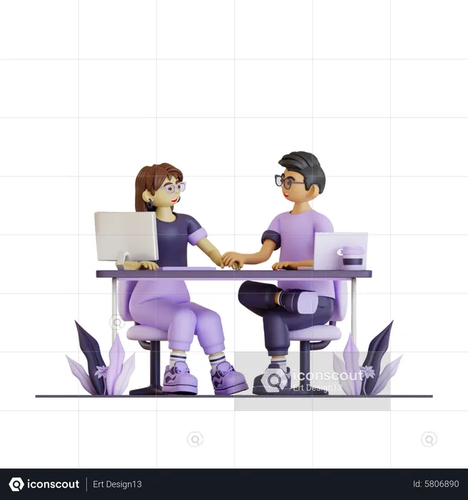 Young Couple Work Together  3D Illustration