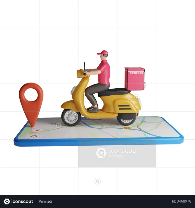 Young delivery man find delivery location on smartphone  3D Icon