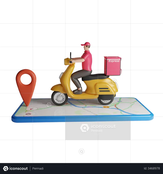 Young delivery man find delivery location on smartphone  3D Illustration