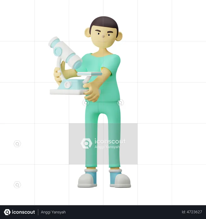 Young Doctor holding Microscope  3D Illustration