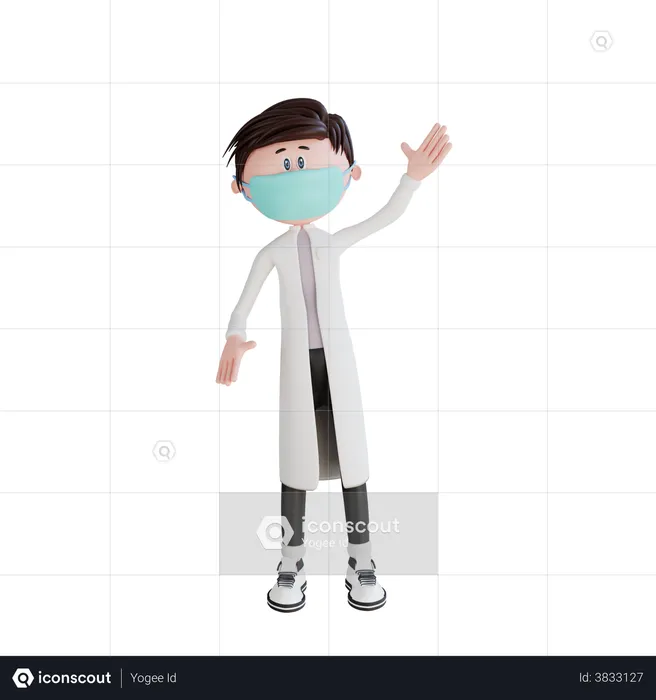 Young doctor waving pose  3D Illustration