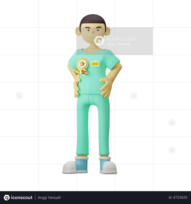 Young Doctor With Medal  3D Illustration
