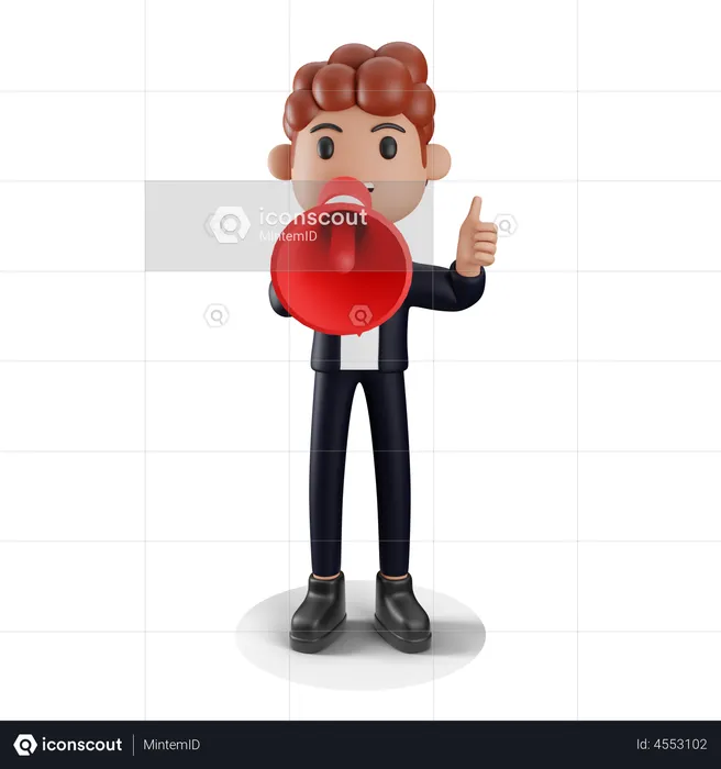 Young employee working on business marketing and showing thumbs up  3D Illustration