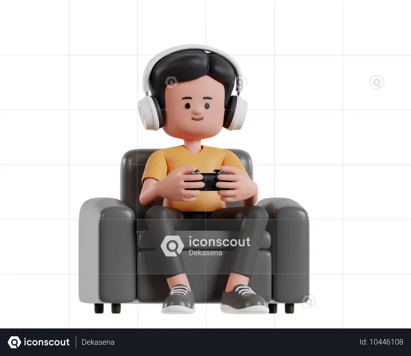 Young Gamer Enjoying Video Games On A Comfortable Sofa  3D Illustration