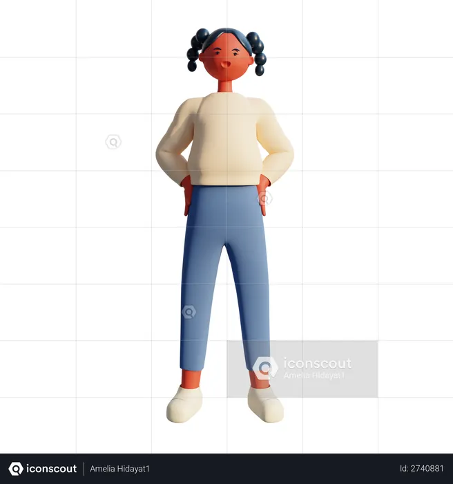 Young Girl 3d Character Design Standing  3D Illustration